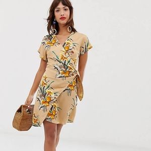 & Other Stories Linen Blend Wrap Mini Dress in Tropical Print